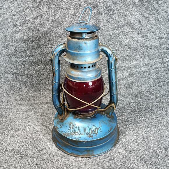 Vintage Dietz No. 100 Blue Kerosene Oil Lantern Red Globe CITY OF L.A. NY USA - Picture 3 of 11